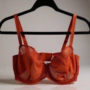Chantelle Red Orange Mesh & Lace Bra – Size 32DDD